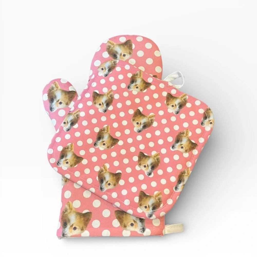 Pink corgi puppy dog oven mit glove set nwot
